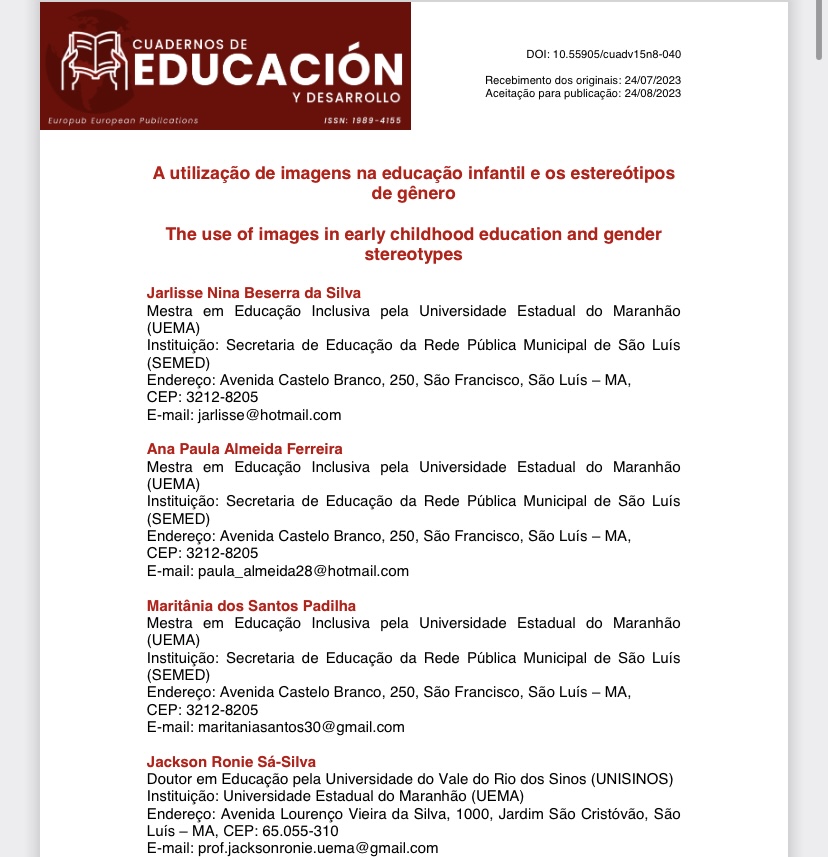Diretor do curso de Ciências Biológicas do Programa ENSINAR publica artigo na Revista Portuguesa Cuadernos de Educación y Desarrollo